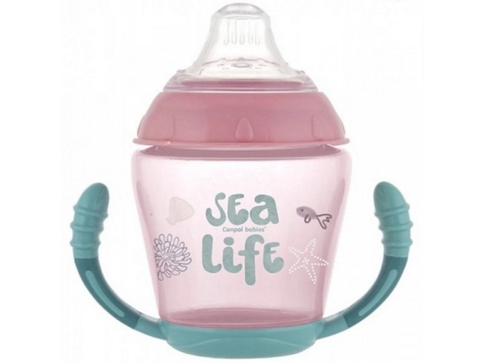 Canpol Babies pohárik s mäkkým náustkom Sea Life 230 ml ružový
